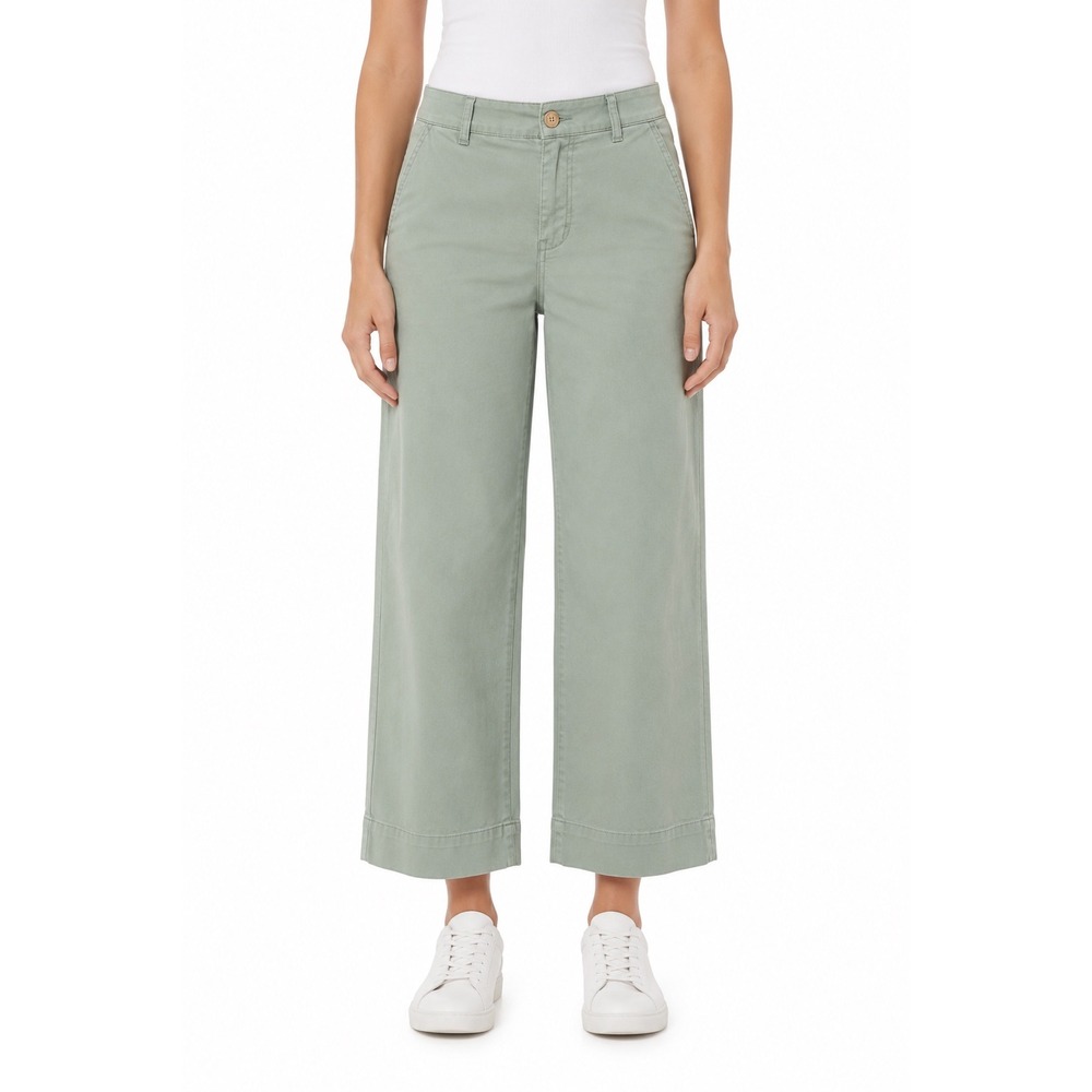 LOFT Sage Green Wide Leg Crop Chino Pants Womens Size 2 High Rise Cotton Stretch